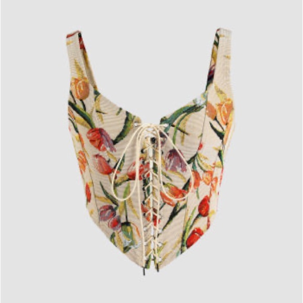 Cropped Elegant Romantic Flora Lace Up Corset Top Size Women’s Large